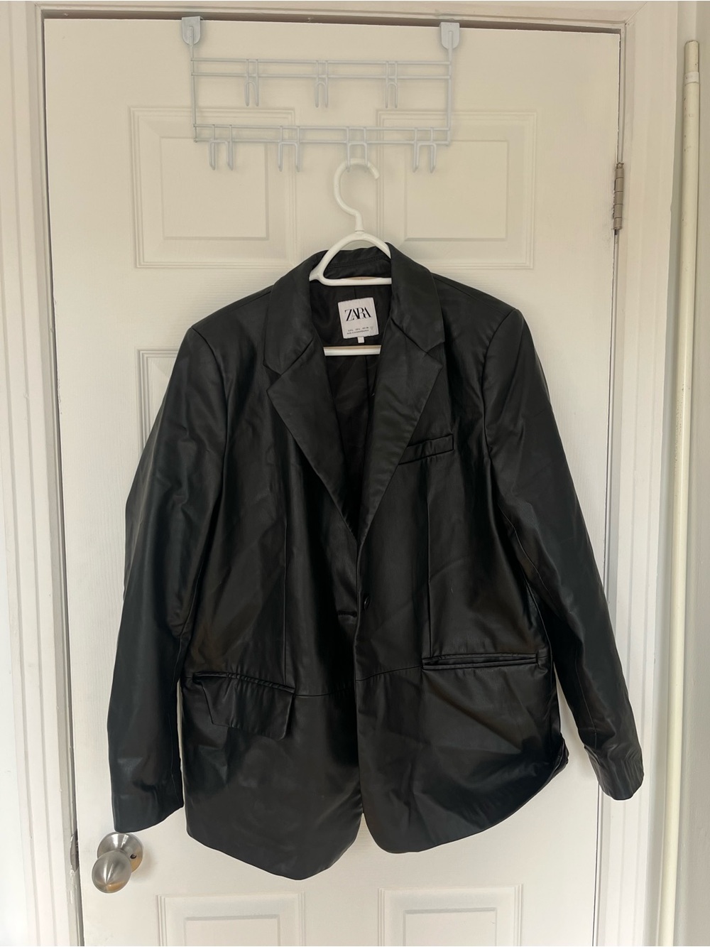 Zara Black Faux Leather Blazer Jacket